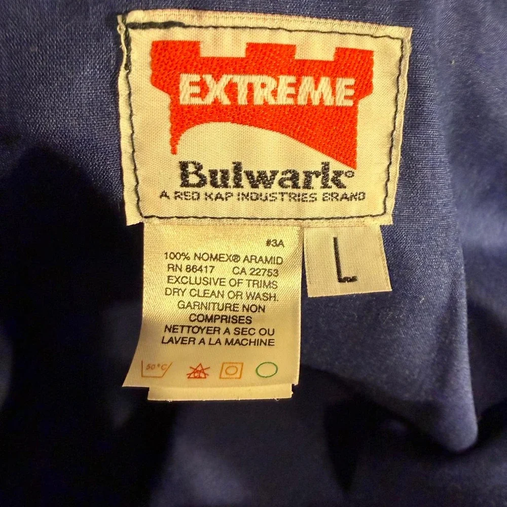 Vintage 1999 Bulwark Extreme FR Nomex Protective Work Jacket Mens L Blue